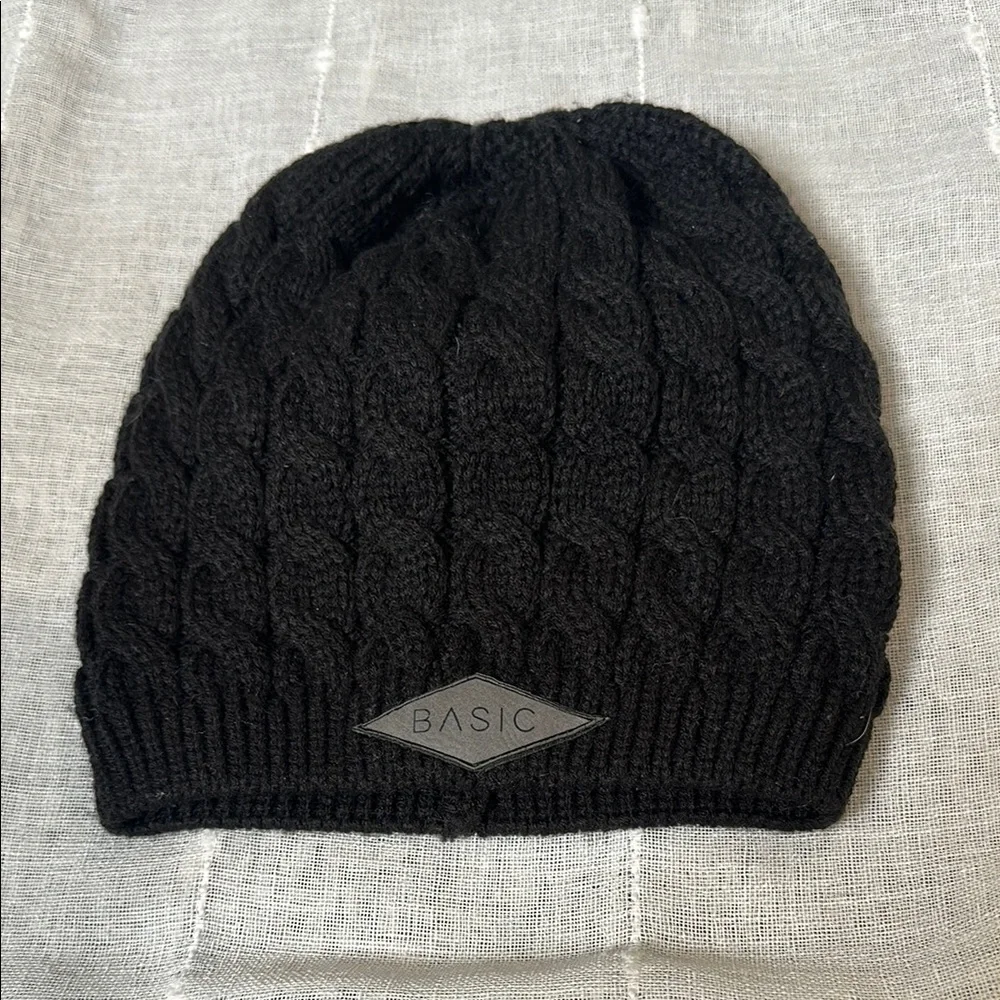 Black Cable Knit Beanie by Richardson Tagged 